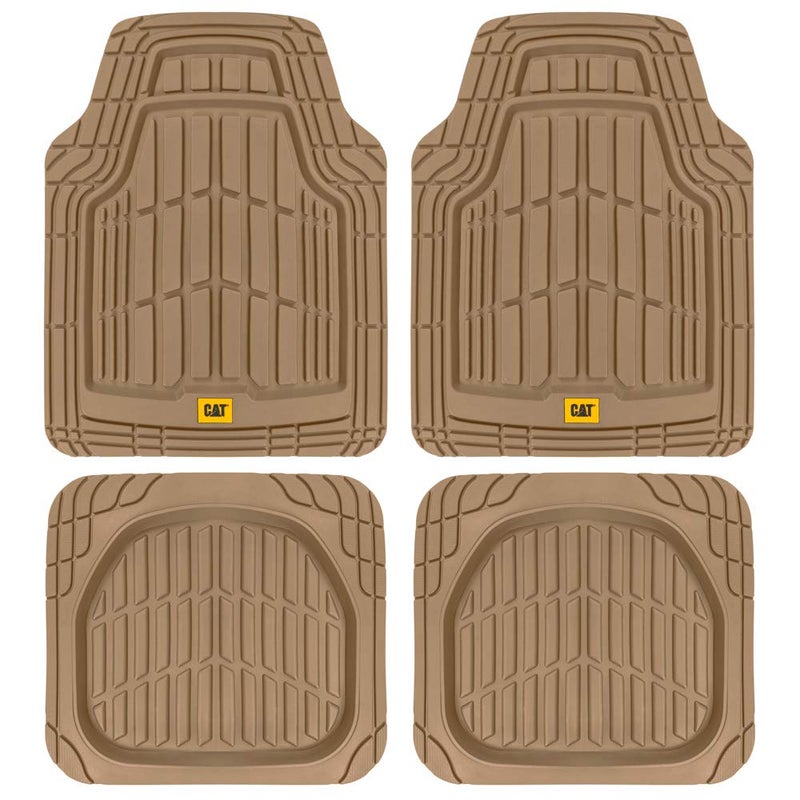 Cat ToughRide HeavyDuty 3 Piece Rubber All Season Floor Mats for Car Truck Van SUV Beige  Premium Trim to Fit Cars Floor Mat All Weather Deep Dish Automotive Floor Mats Total Dirt Protection